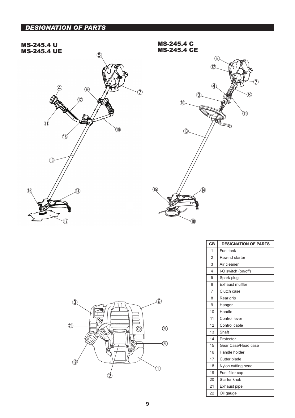 Designation of parts | Dolmar MS-245.4 C User Manual | Page 9 / 80