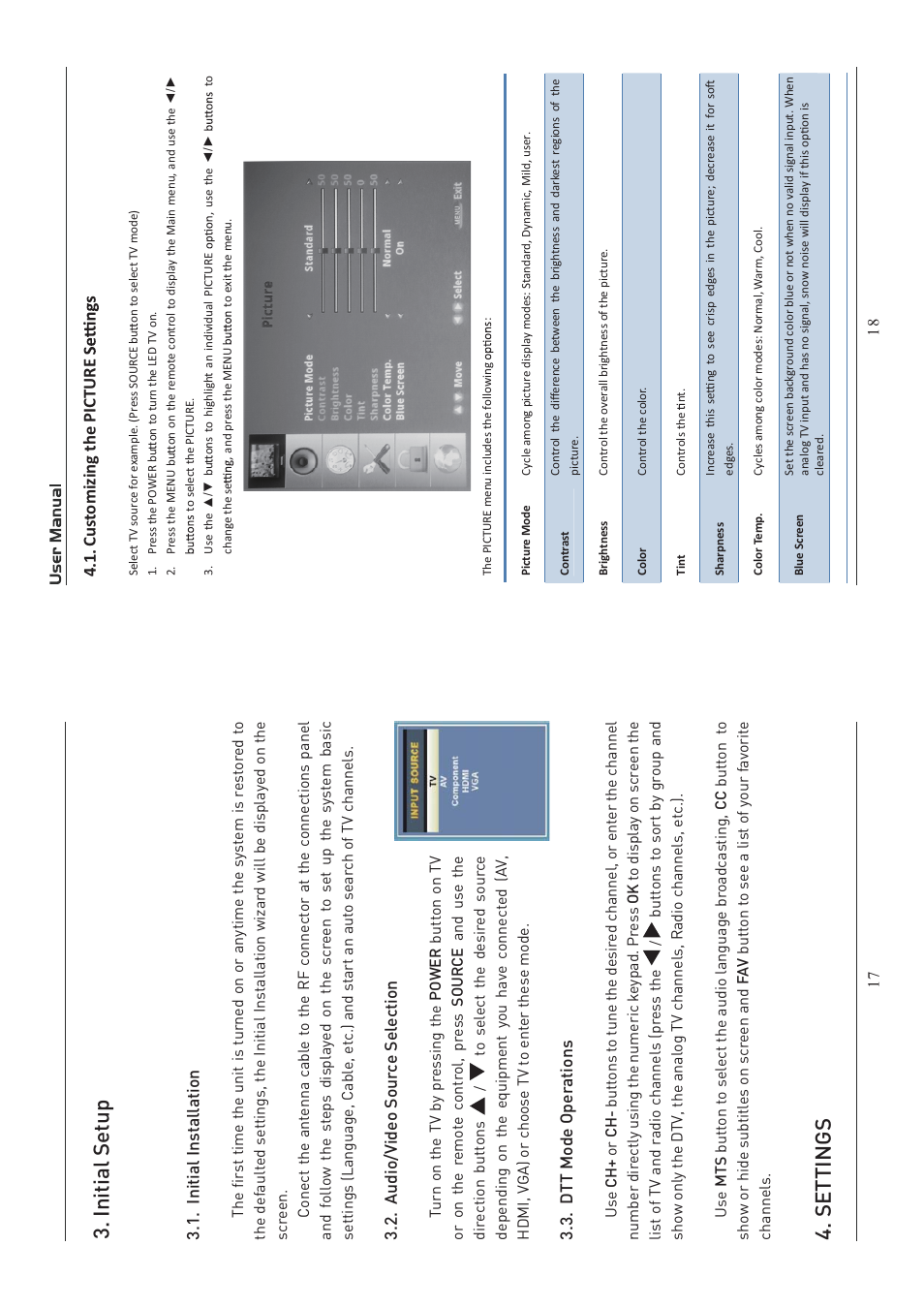 Initial setup, Settings | Curtis PLED1526A-D User Manual | Page 10 / 18