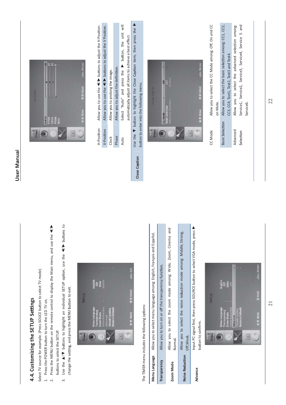 Cus tomizing the setup se ngs 4.4 | Curtis PLED1526A-D User Manual | Page 12 / 18