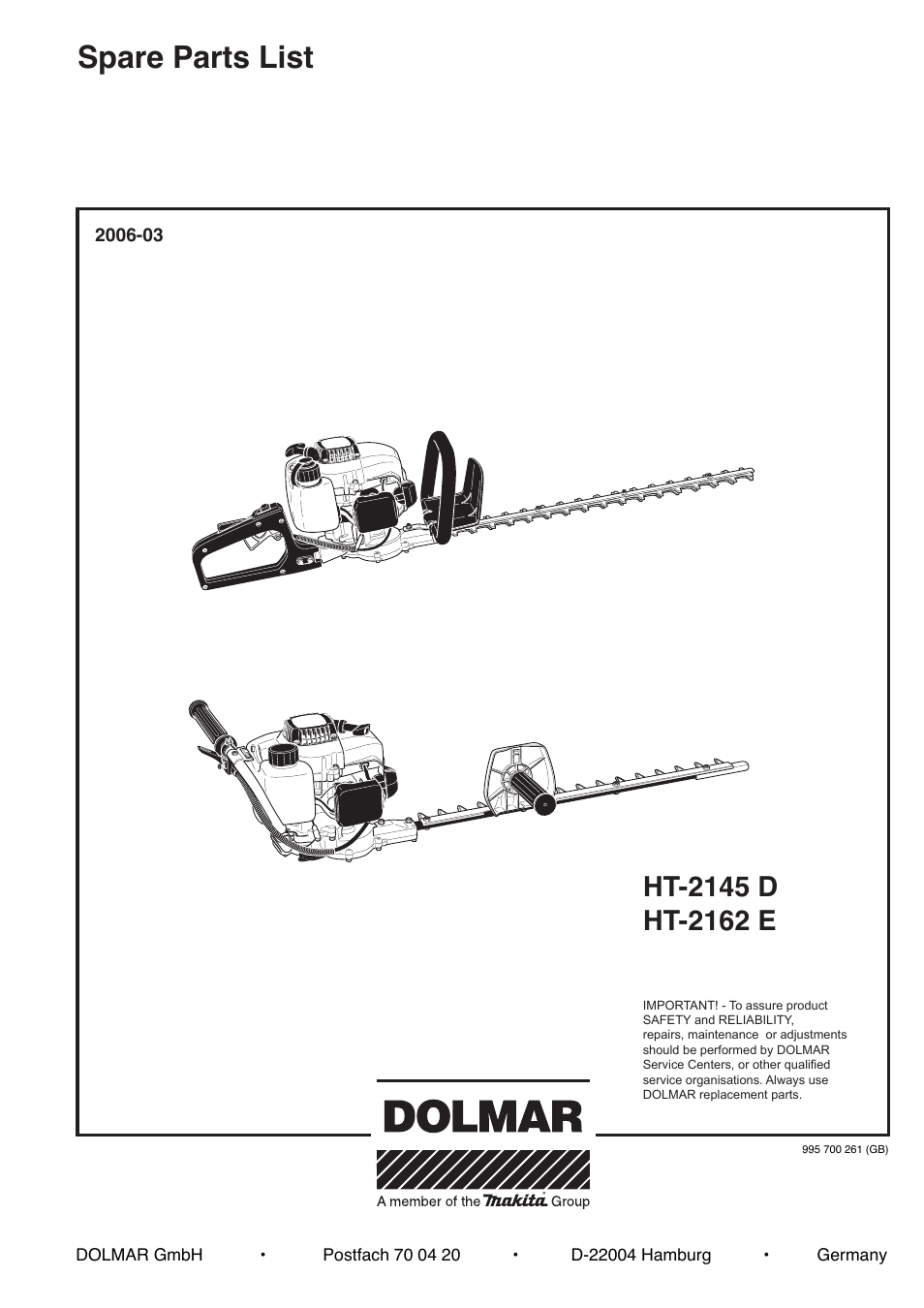 Dolmar HT-2145 D User Manual | 14 pages