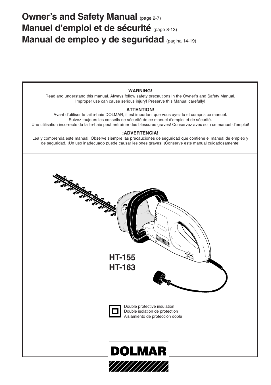 Dolmar HT-155 HT-163 User Manual | 20 pages