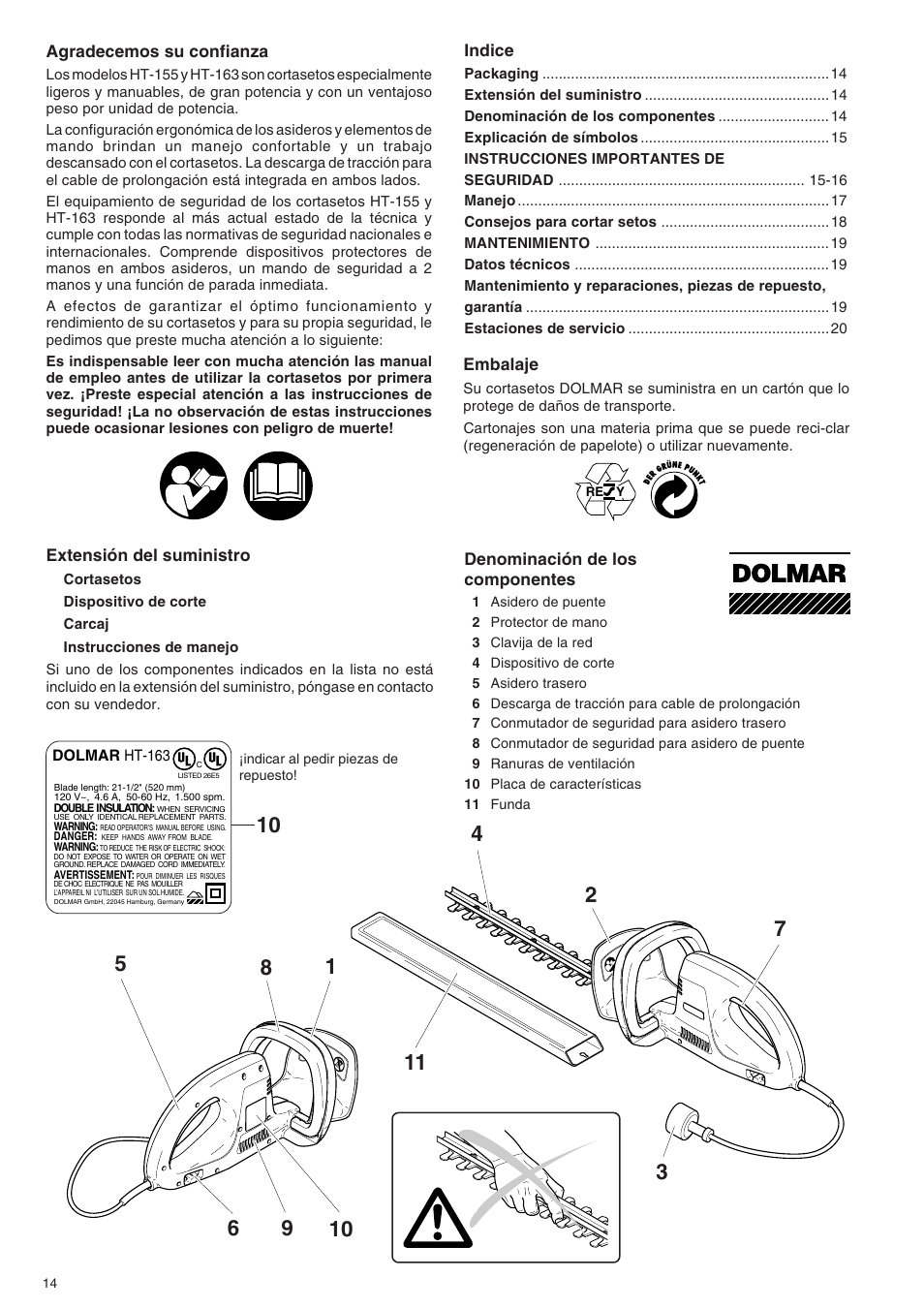 Dolmar HT-155 HT-163 User Manual | Page 14 / 20