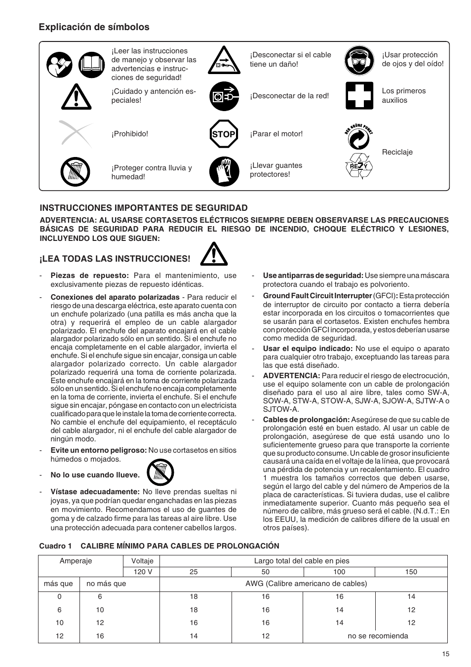Explicación de símbolos | Dolmar HT-155 HT-163 User Manual | Page 15 / 20