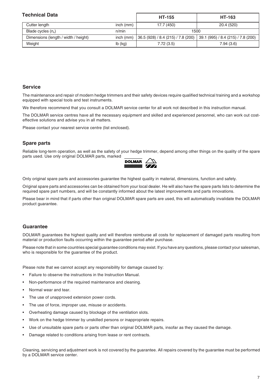 Dolmar HT-155 HT-163 User Manual | Page 7 / 20