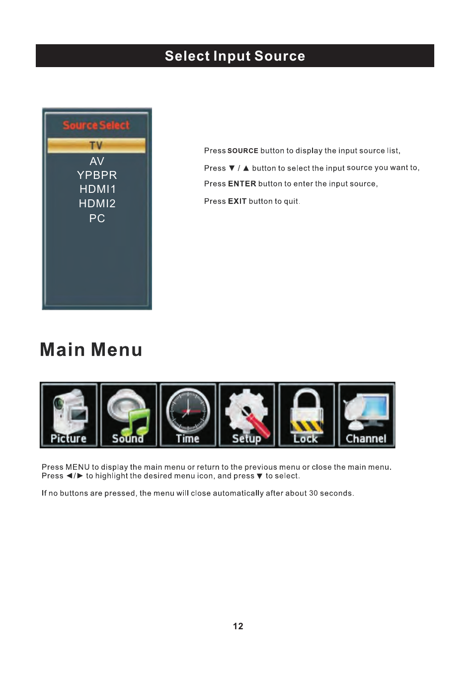 页 13, Select input source | Curtis PLED2243A-C User Manual | Page 13 / 28