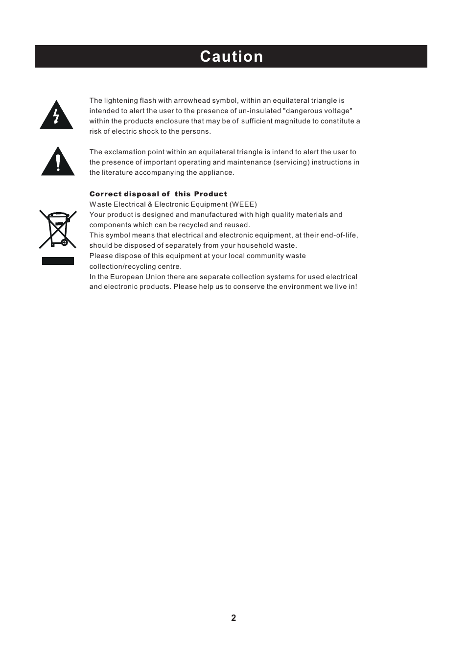 Caution | Curtis PLED2243A-C User Manual | Page 3 / 28