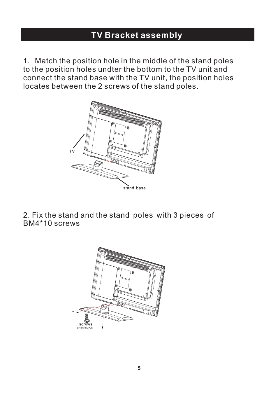 Tv bracket assembly | Curtis PLED2243A-C User Manual | Page 6 / 28