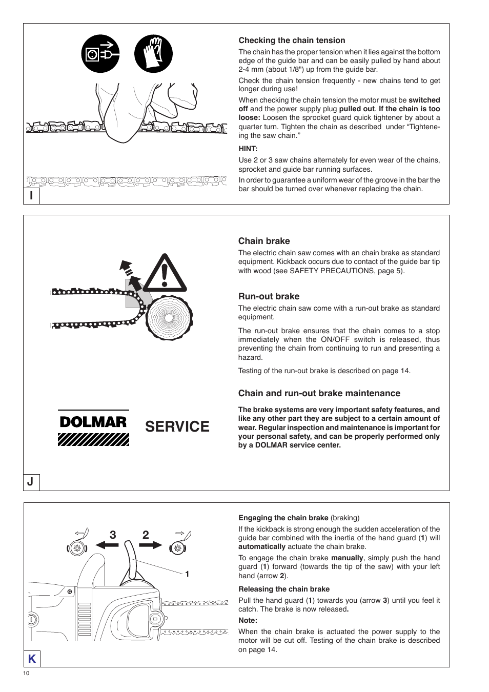 Service, Ki j | Dolmar ES-153 A User Manual | Page 10 / 68