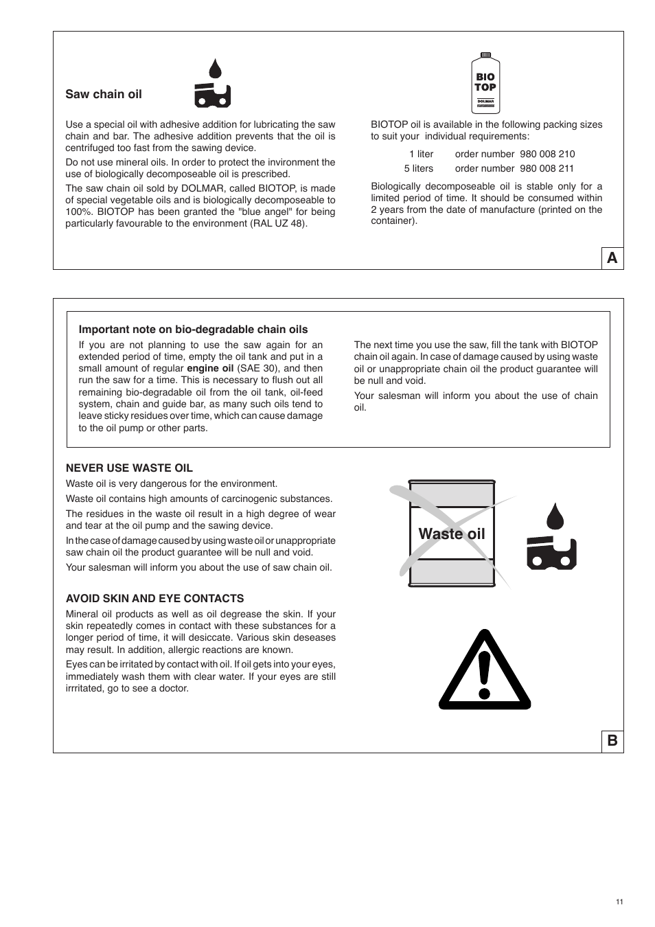 Waste oil | Dolmar ES-153 A User Manual | Page 11 / 68