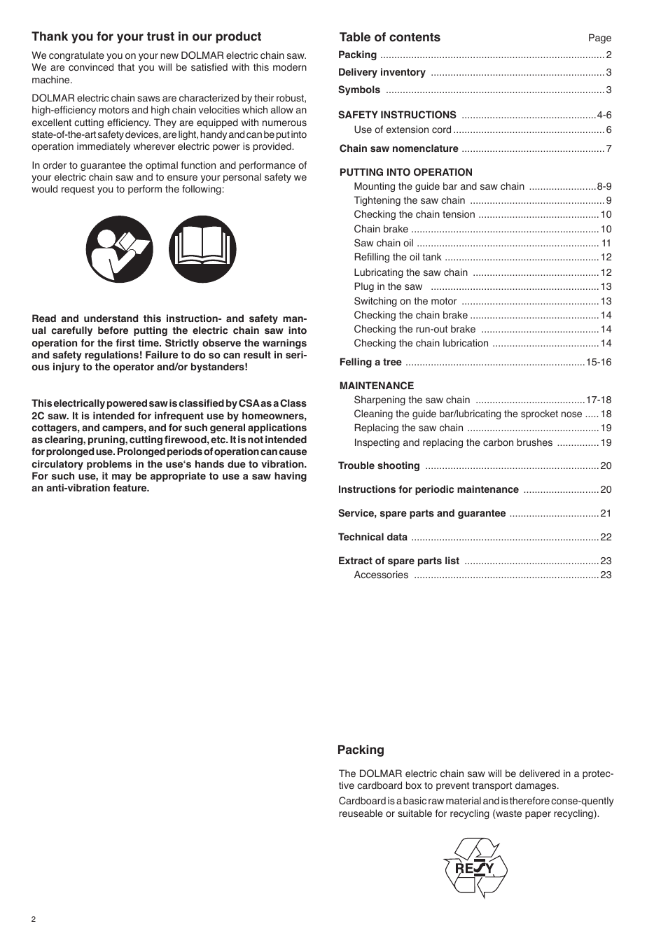 Dolmar ES-153 A User Manual | Page 2 / 68
