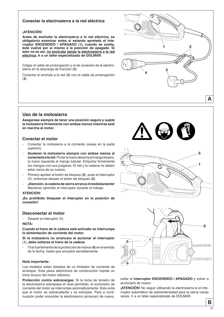 Uso de la motosierra | Dolmar ES-153 A User Manual | Page 57 / 68