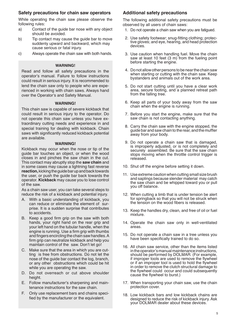 Dolmar Gasoline Chain Saws PS-421 User Manual | Page 5 / 48