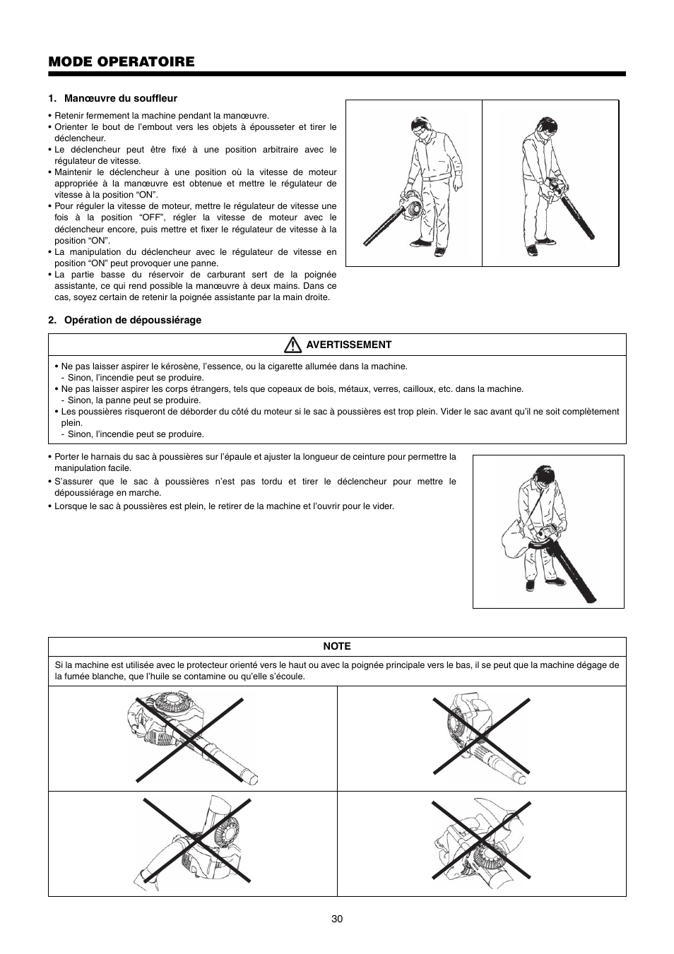 Mode operatoire | Dolmar PB-250.4 User Manual | Page 30 / 60