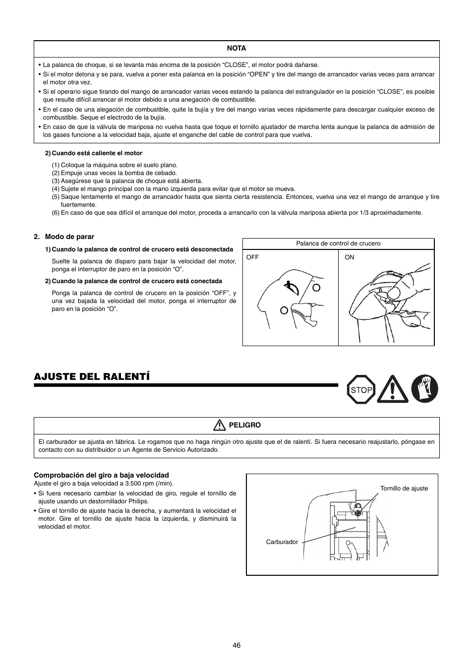 Ajuste del ralentí | Dolmar PB-250.4 User Manual | Page 46 / 60