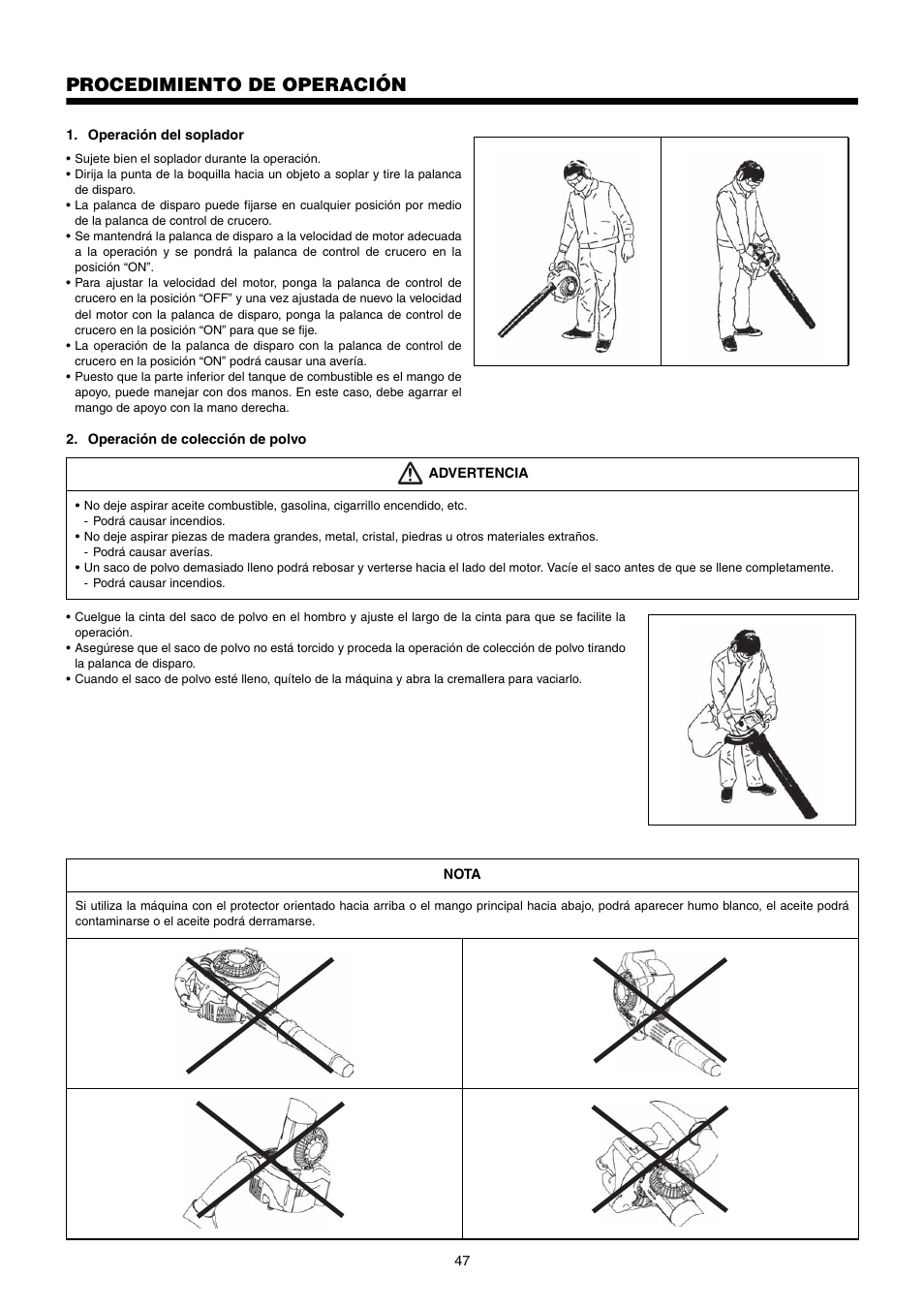 Procedimiento de operación | Dolmar PB-250.4 User Manual | Page 47 / 60
