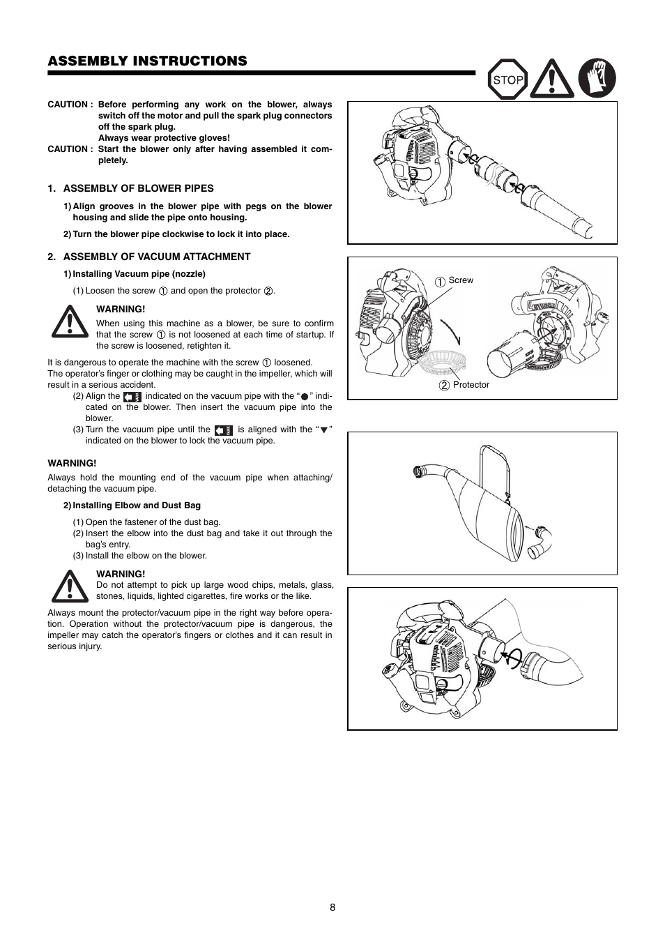 Assembly instructions | Dolmar PB-250.4 User Manual | Page 8 / 60