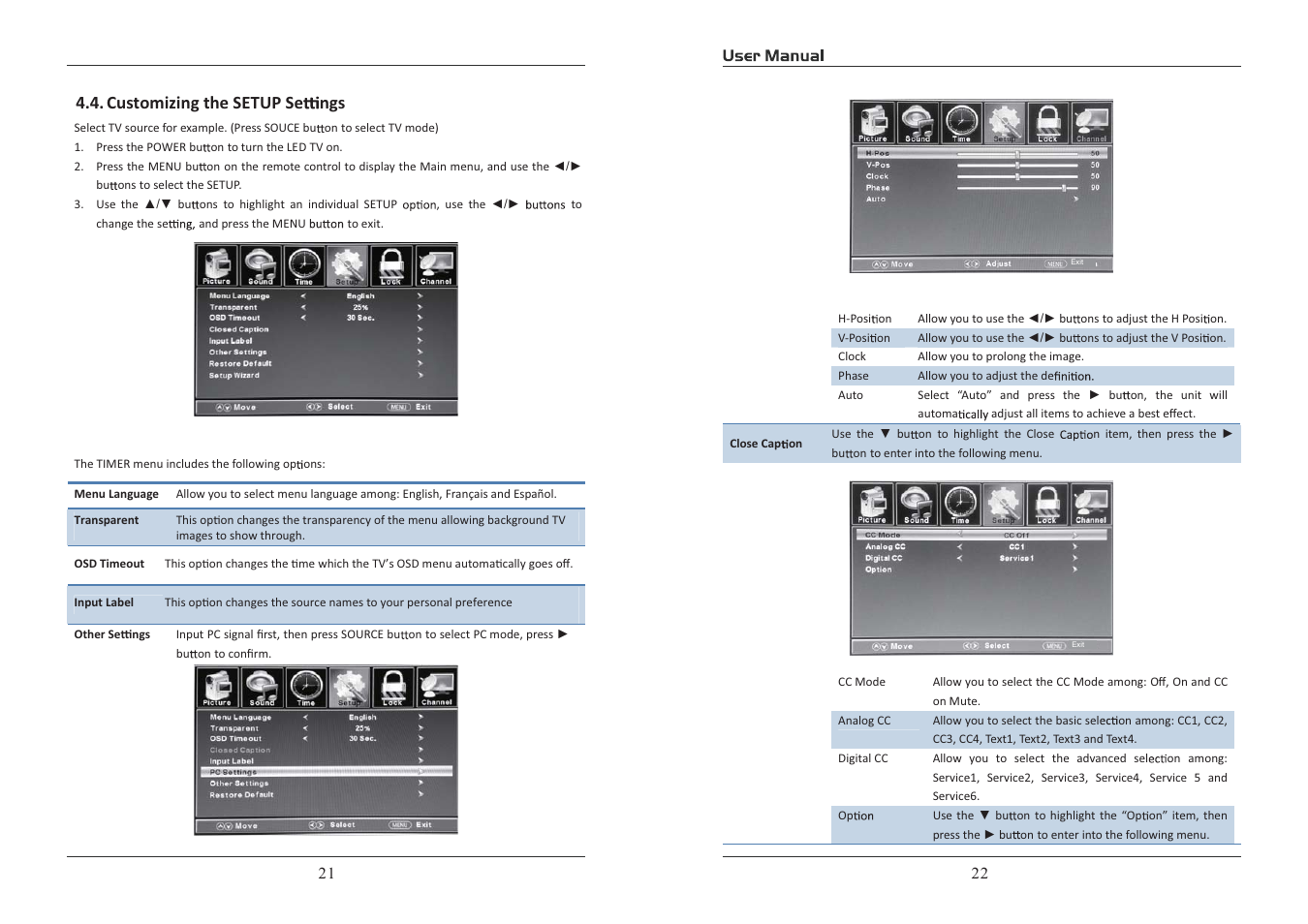 Customizing the setup se ngs 4.4 | Curtis PLED5529A-D User Manual | Page 12 / 18