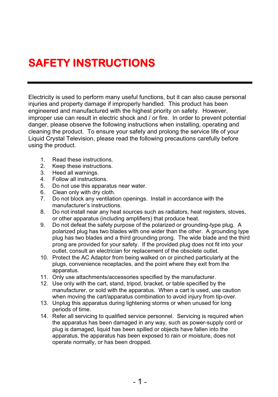 Ssafety instructions | Curtis PLEDV1945A-C User Manual | Page 2 / 44