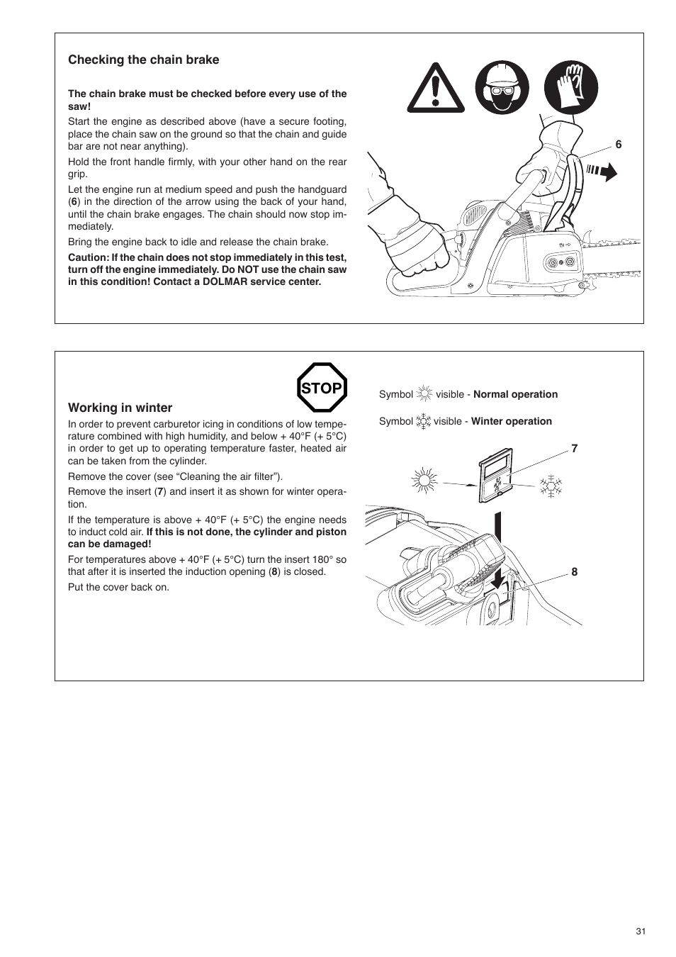 Stop | Dolmar PS-420 User Manual | Page 31 / 48