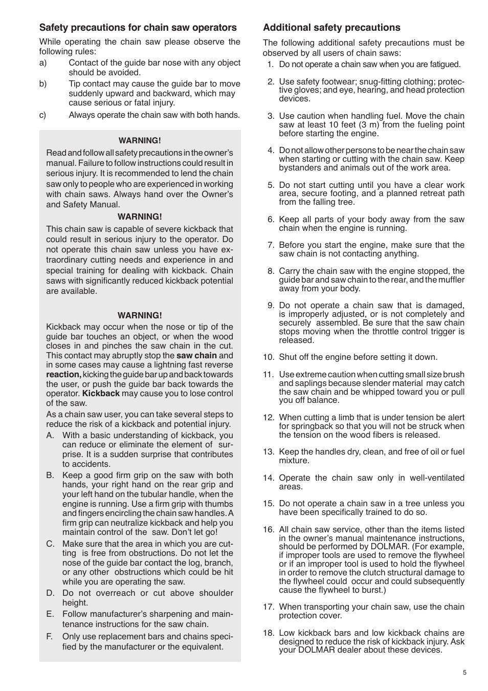 Dolmar PS-420 User Manual | Page 5 / 48