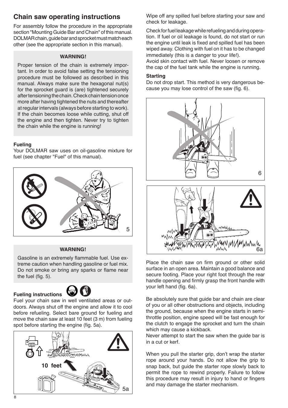 Chain saw operating instructions | Dolmar PS-420 User Manual | Page 8 / 48