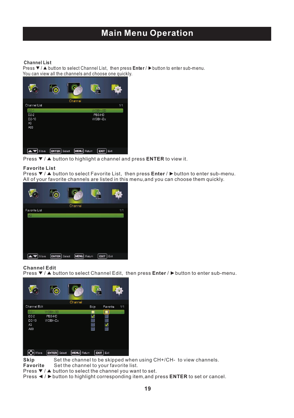 页 20, Main menu operation | Curtis PLEDV2488A User Manual | Page 20 / 34