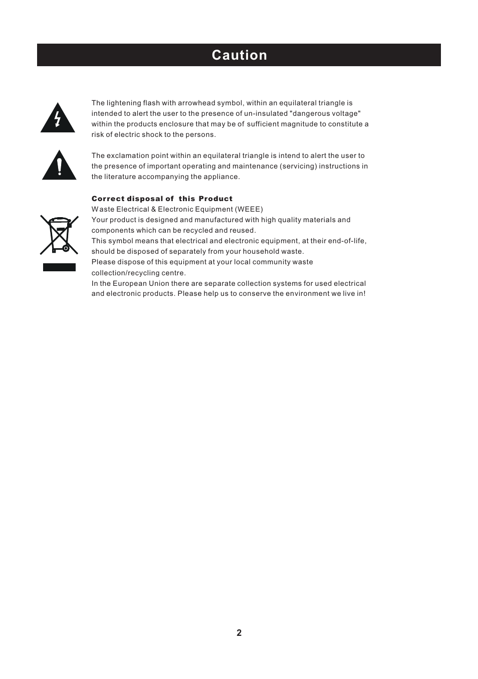 Caution | Curtis PLEDV2488A User Manual | Page 3 / 34