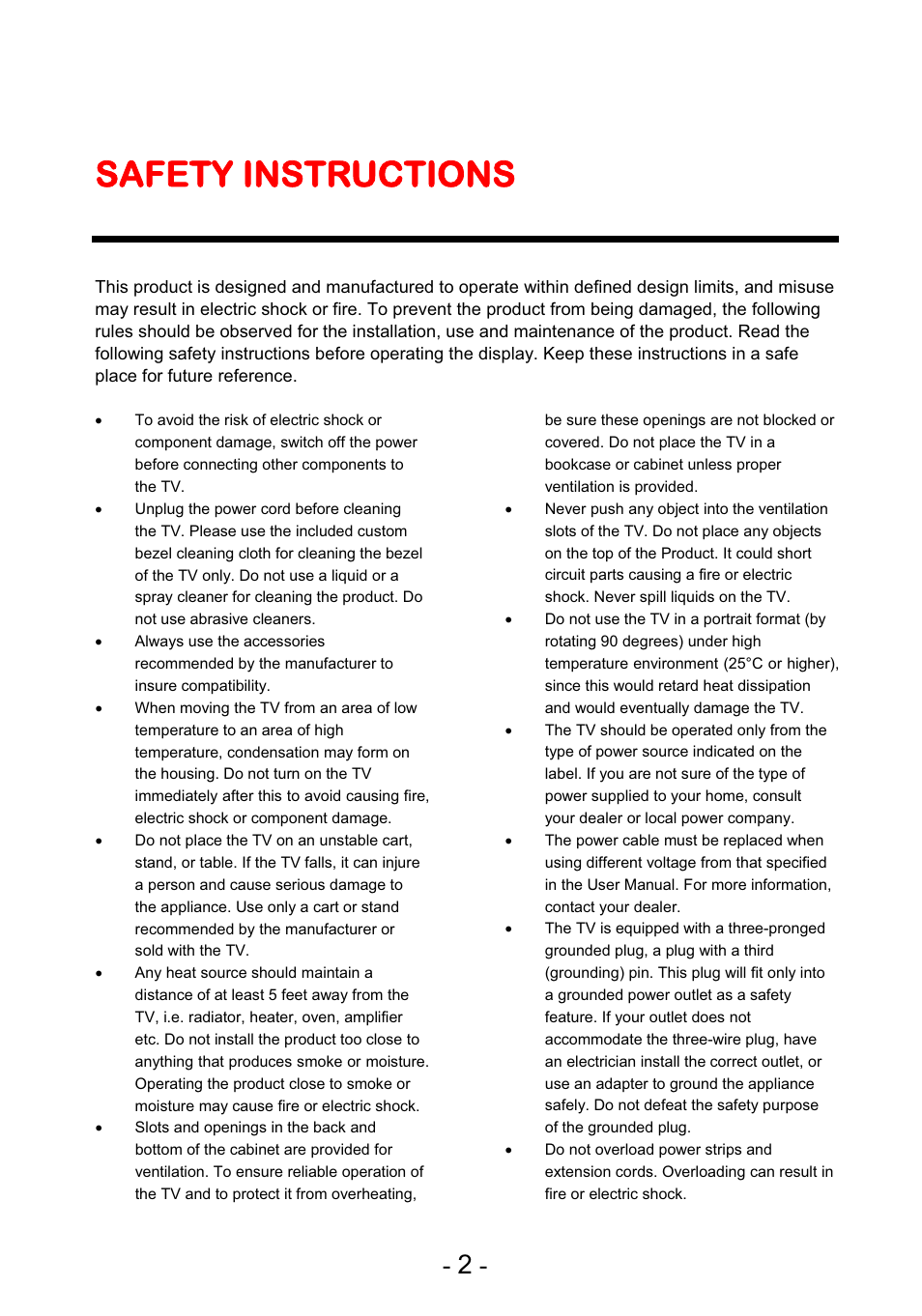 Safety instructions | Curtis PLEDV2488A-B User Manual | Page 3 / 47