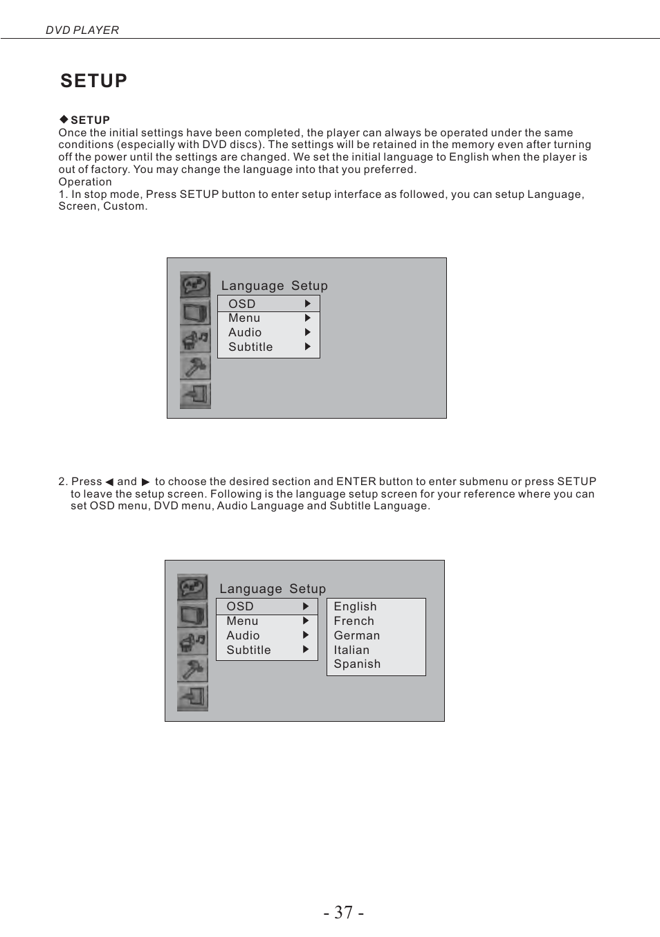 Setup | Curtis PLEDV2488A-B User Manual | Page 38 / 47