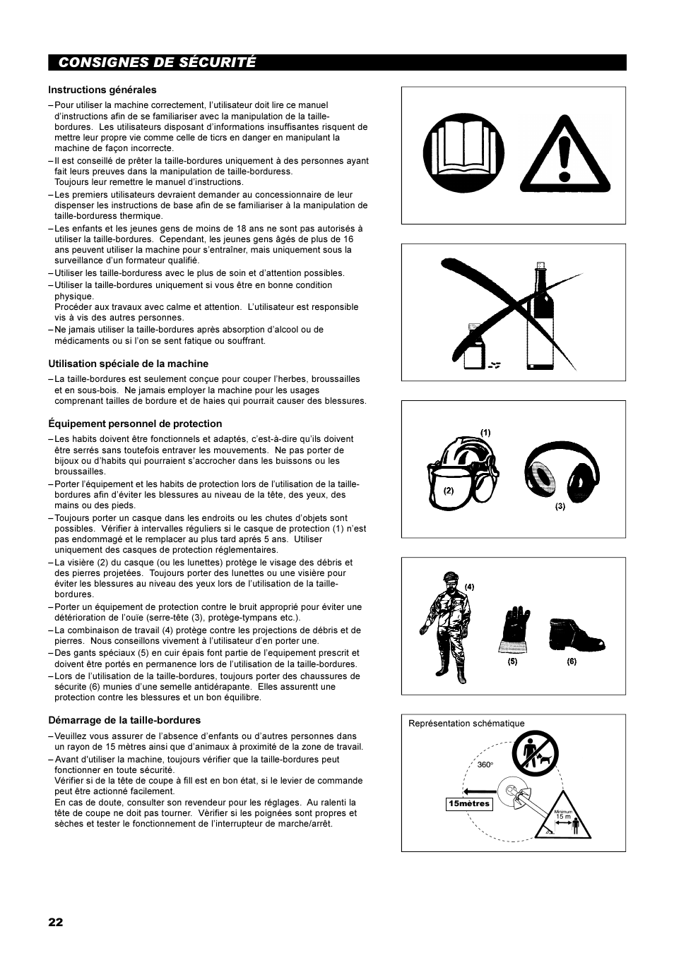 Consignes de sécurité | Dolmar String Trimmer Taille-Bordures Cortabordes MS-22C User Manual | Page 22 / 54