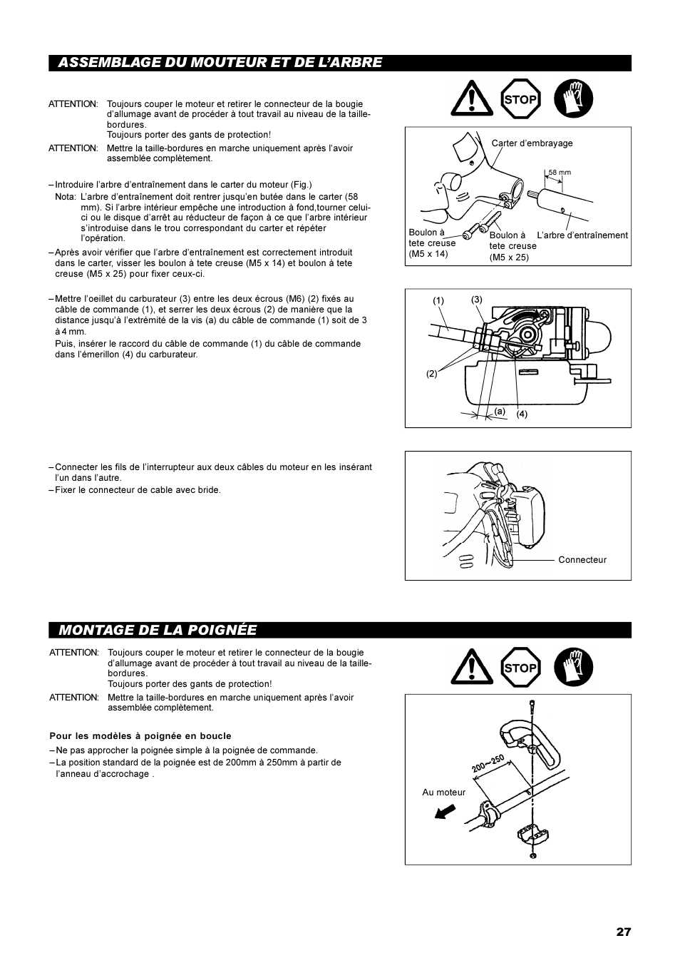 Assemblage du mouteur et de l’arbre, Montage de la poignée | Dolmar String Trimmer Taille-Bordures Cortabordes MS-22C User Manual | Page 27 / 54