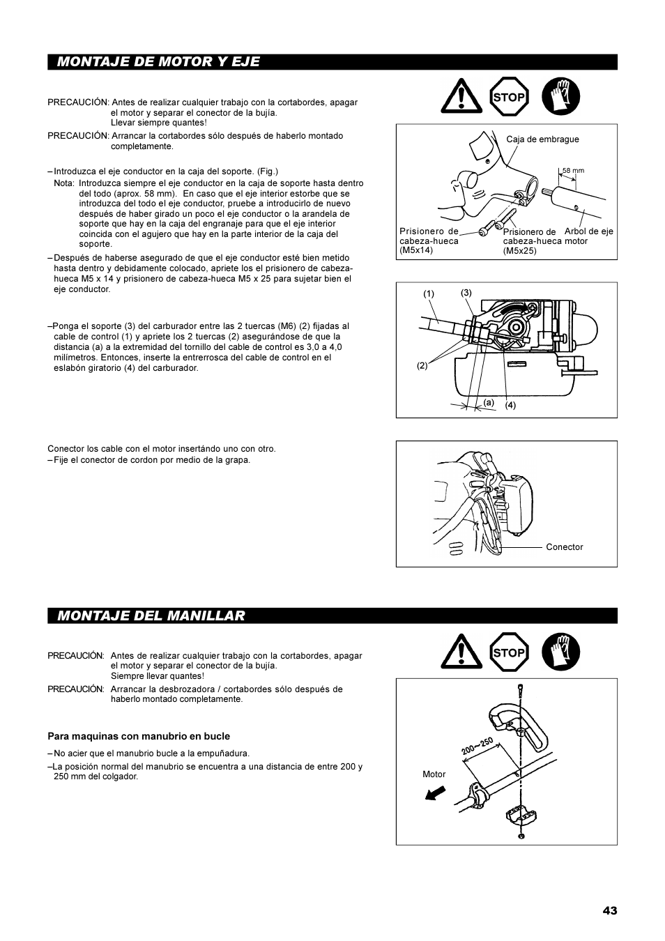 Montaje de motor y eje, Montaje del manillar | Dolmar String Trimmer Taille-Bordures Cortabordes MS-22C User Manual | Page 43 / 54