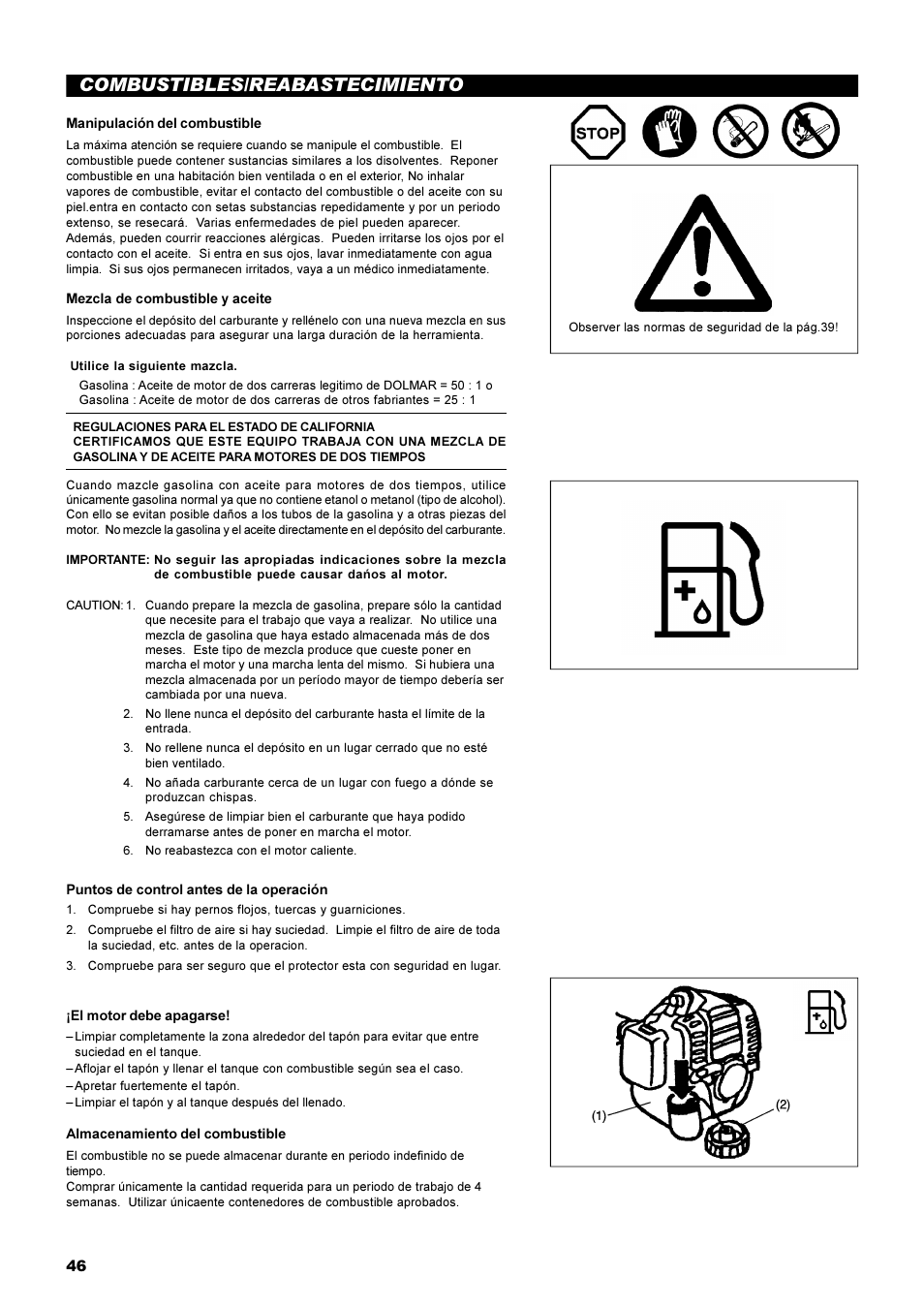 Combustibles/reabastecimiento | Dolmar String Trimmer Taille-Bordures Cortabordes MS-22C User Manual | Page 46 / 54