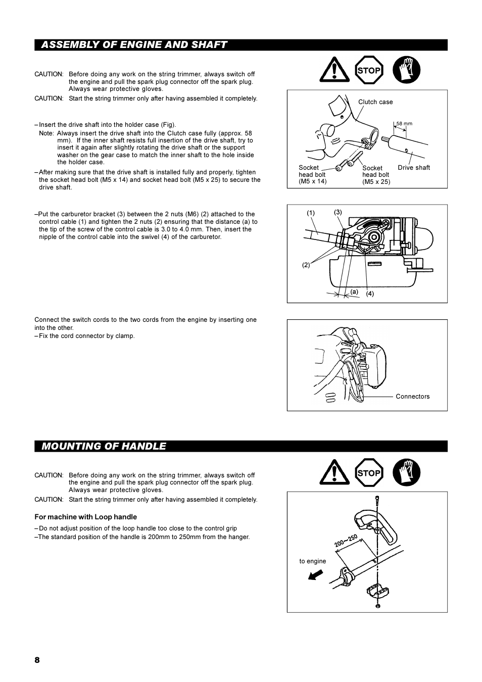 Assembly of engine and shaft, Mounting of handle | Dolmar String Trimmer Taille-Bordures Cortabordes MS-22C User Manual | Page 8 / 54