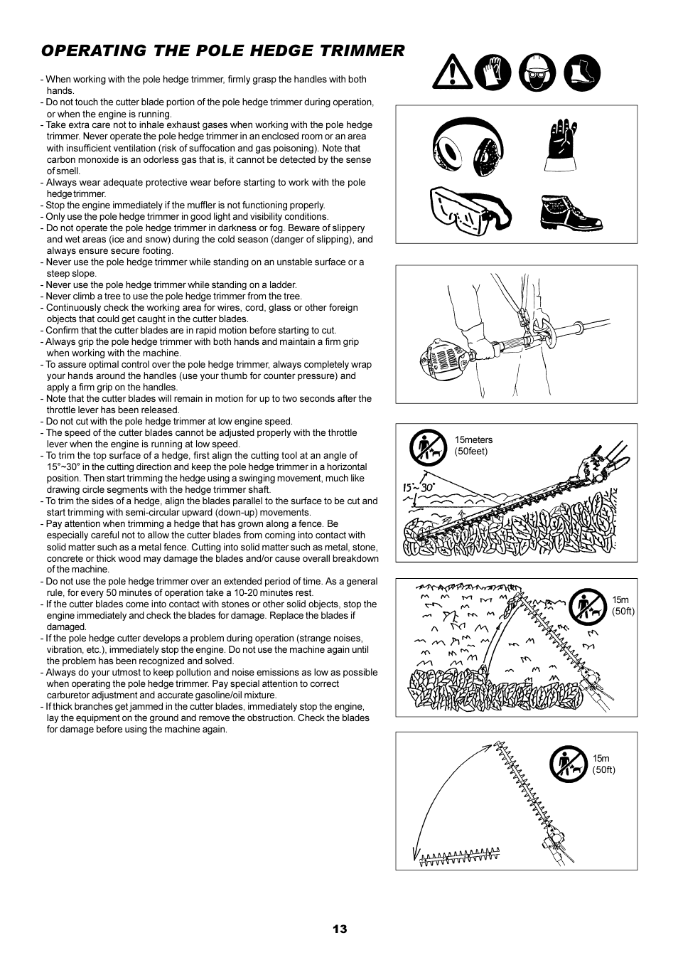 Operating the pole hedge trimmer | Dolmar POLE HEDGE MH-2556 User Manual | Page 13 / 54