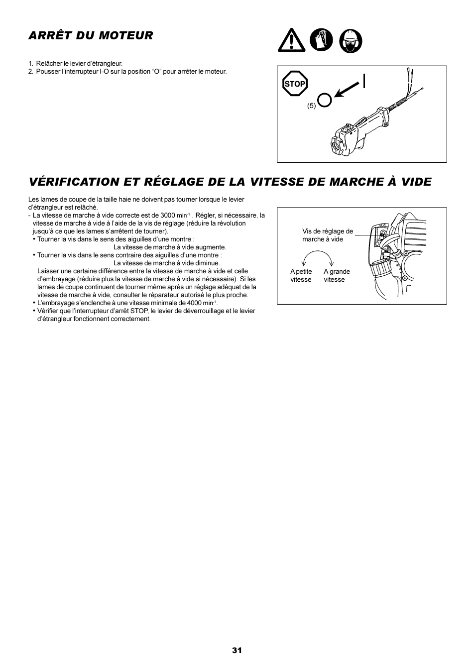 Arrêt du moteur | Dolmar POLE HEDGE MH-2556 User Manual | Page 31 / 54