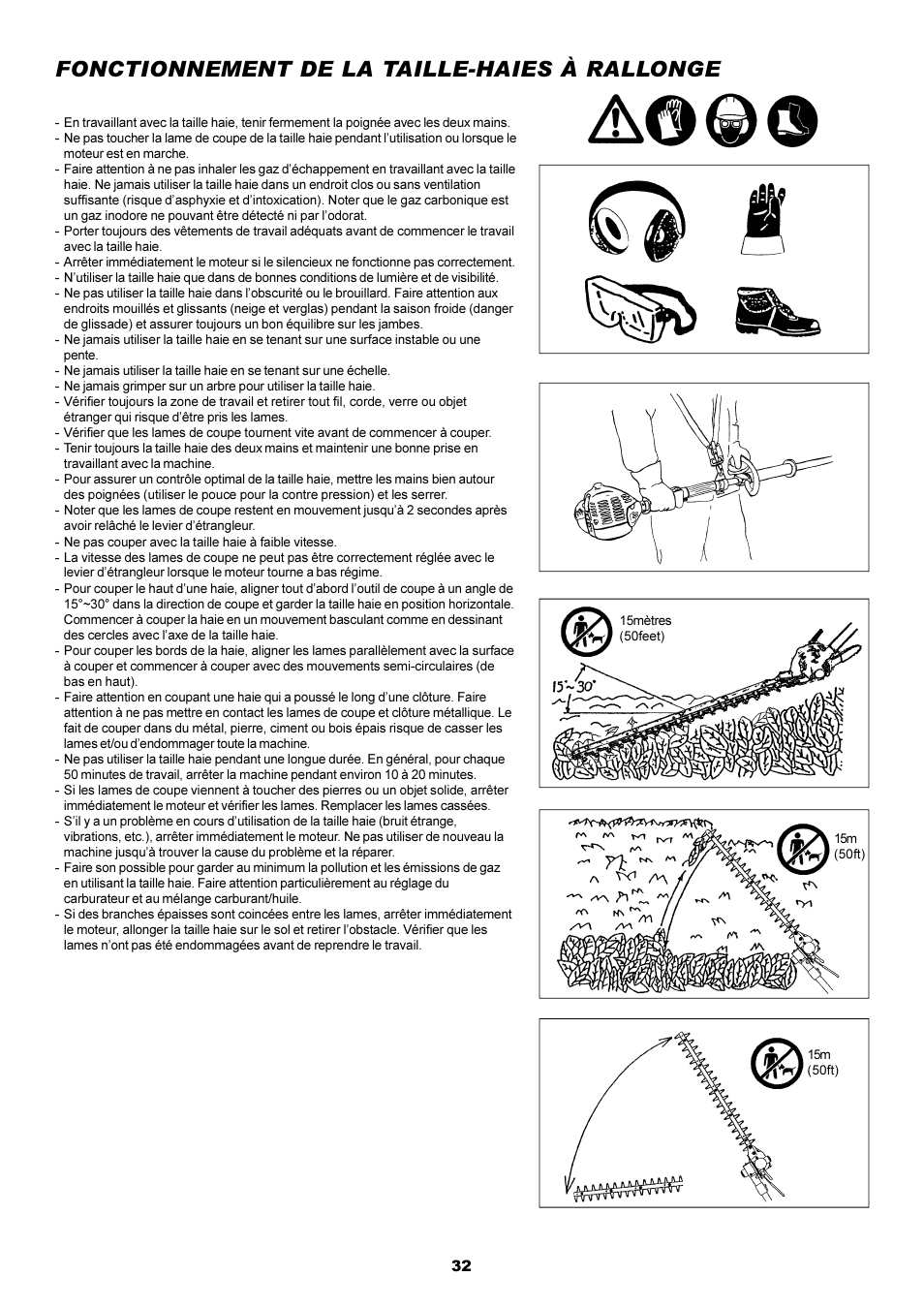 Fonctionnement de la taille-haies à rallonge | Dolmar POLE HEDGE MH-2556 User Manual | Page 32 / 54