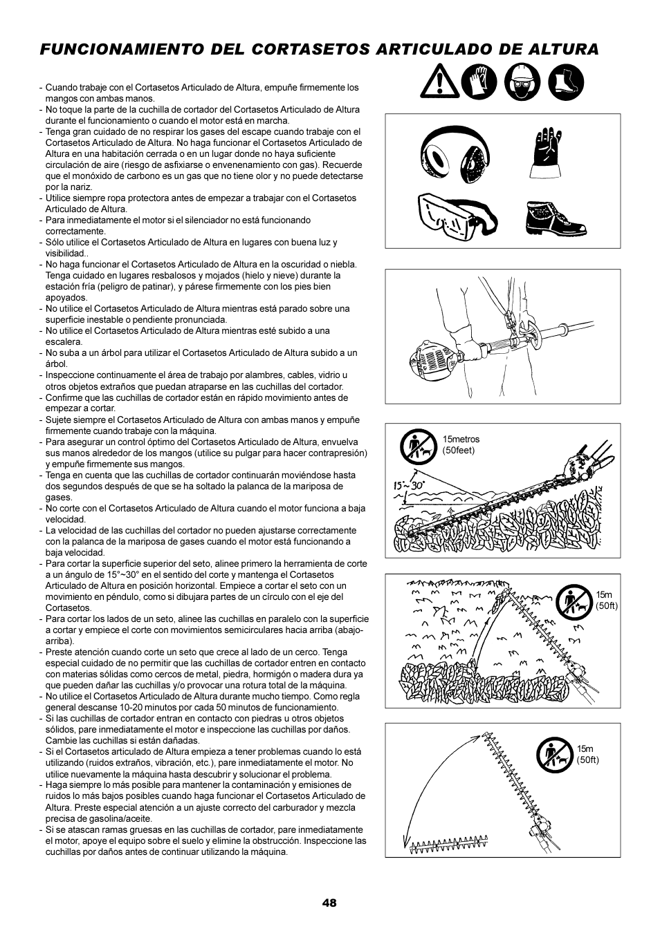 Funcionamiento del cortasetos articulado de altura | Dolmar POLE HEDGE MH-2556 User Manual | Page 48 / 54