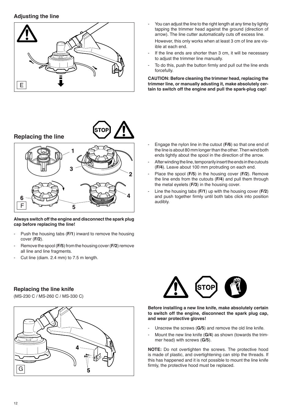 Freplacing the line | Dolmar MS-260 U User Manual | Page 12 / 24