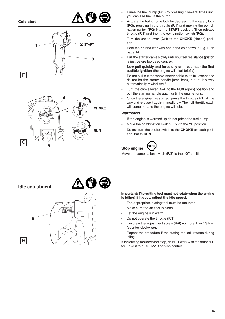 Idle adjustment g | Dolmar MS-260 U User Manual | Page 15 / 24