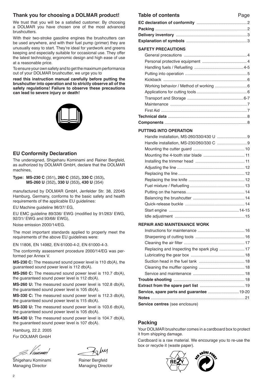 Dolmar MS-260 U User Manual | Page 2 / 24