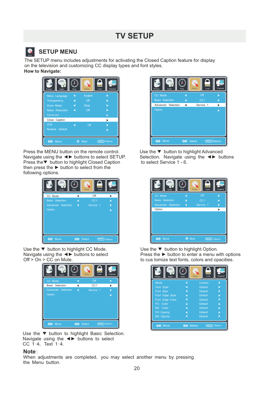 Tv setup, Setup menu, How to navigate | Curtis RLDED5099-UHD User Manual | Page 23 / 33