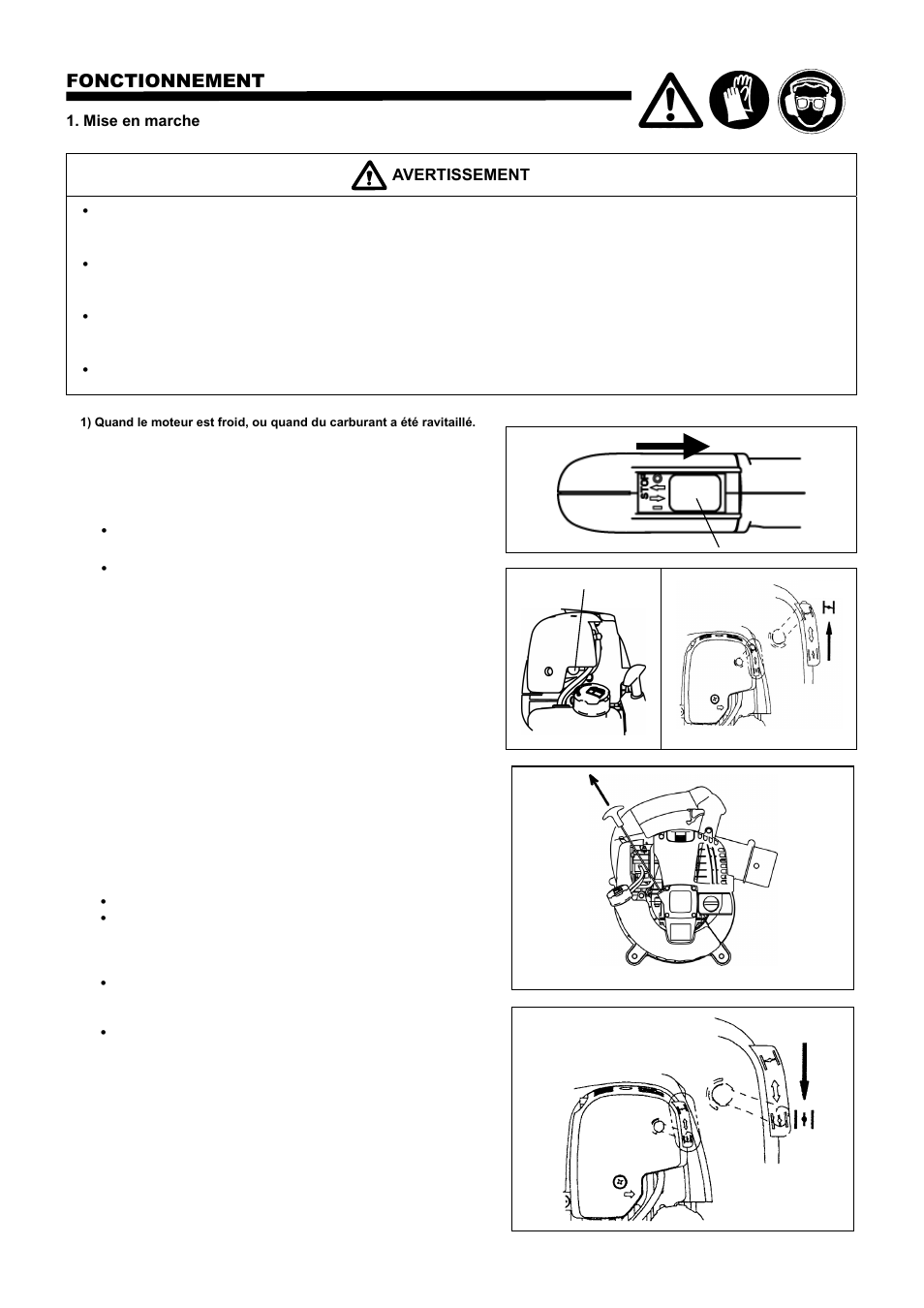 Fonctionnement, Mise en marche, Avertissement | Dolmar PB-251.4 User Manual | Page 29 / 64