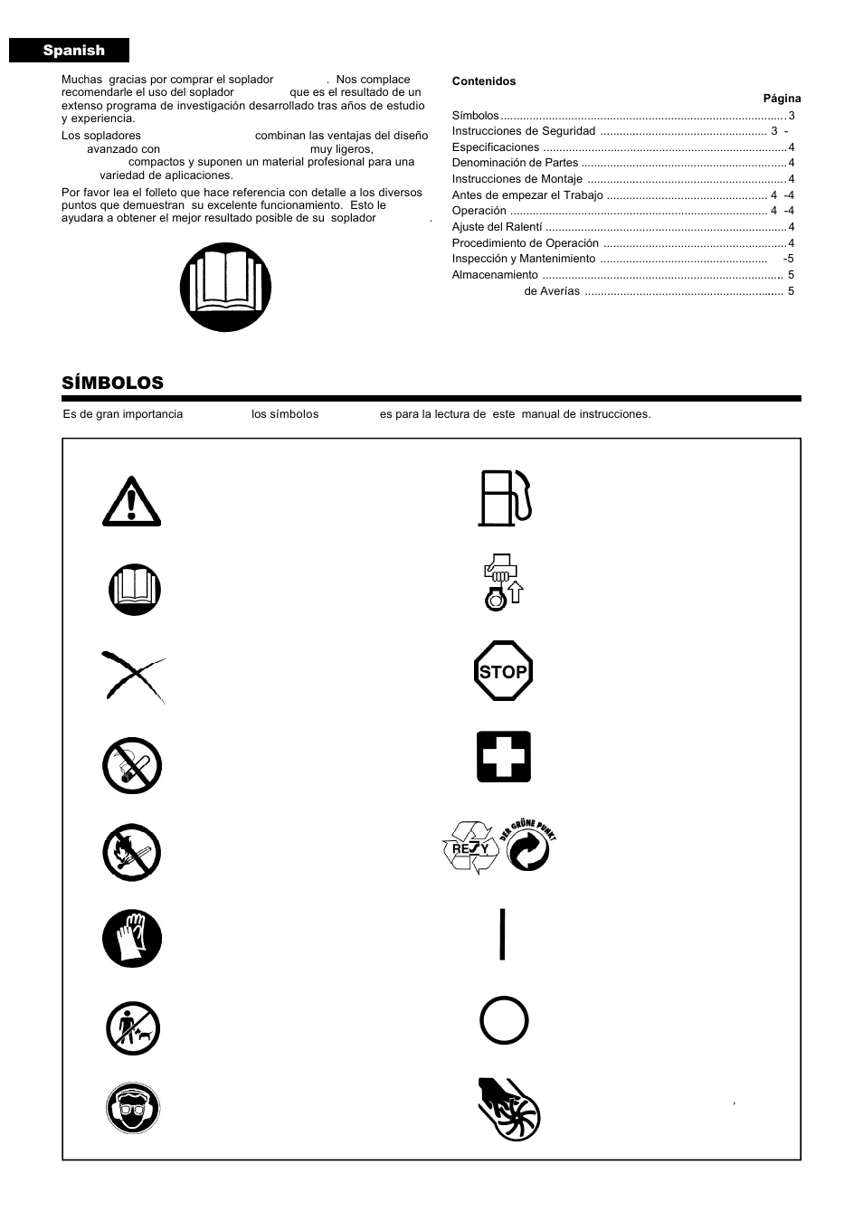 Símbolos, Spanish | Dolmar PB-251.4 User Manual | Page 38 / 64
