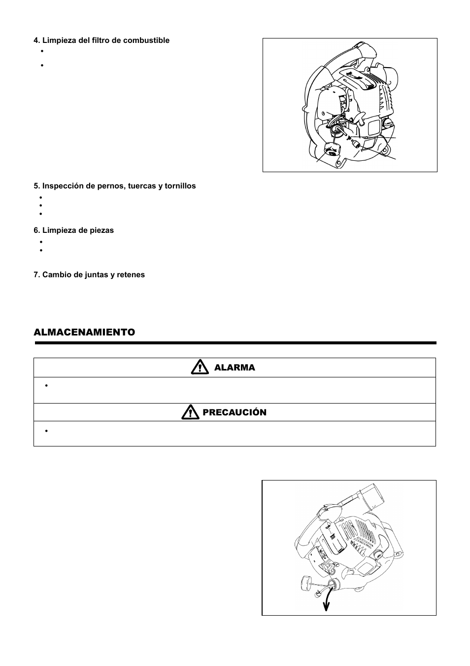 Almacenamiento, Alarma, Precaución | Dolmar PB-251.4 User Manual | Page 52 / 64