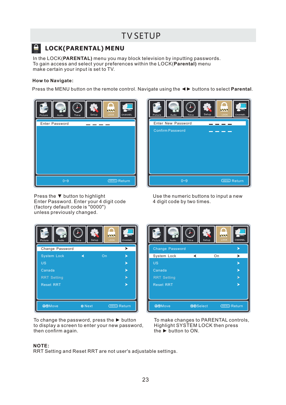 页面 26, T v setup, Lock(parental) menu | Curtis RLDEDV3255-A User Manual | Page 26 / 45