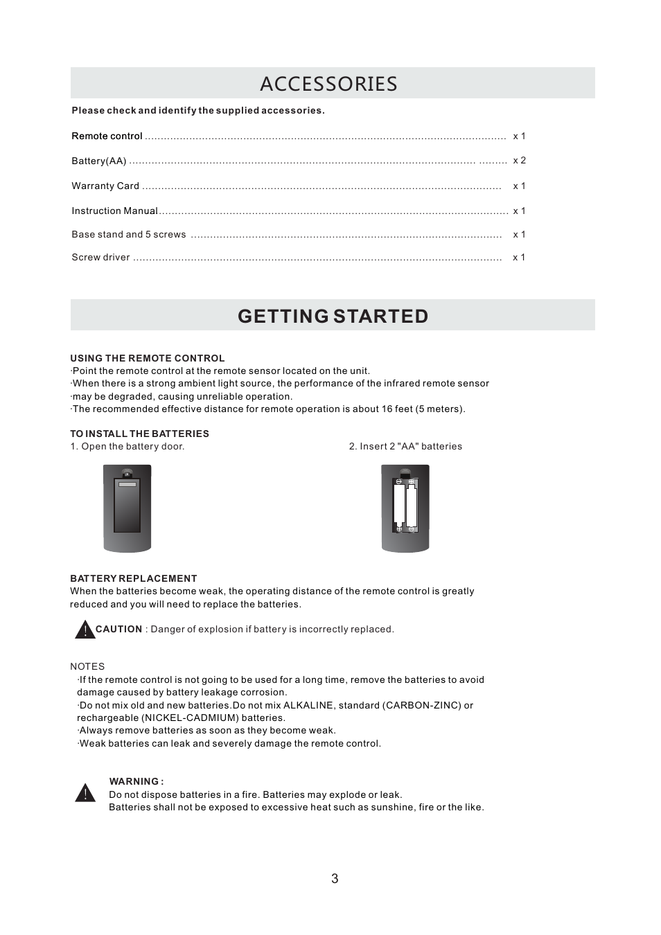 页面 6, Accessories, Getting started | Curtis RLDEDV3255-A User Manual | Page 6 / 45