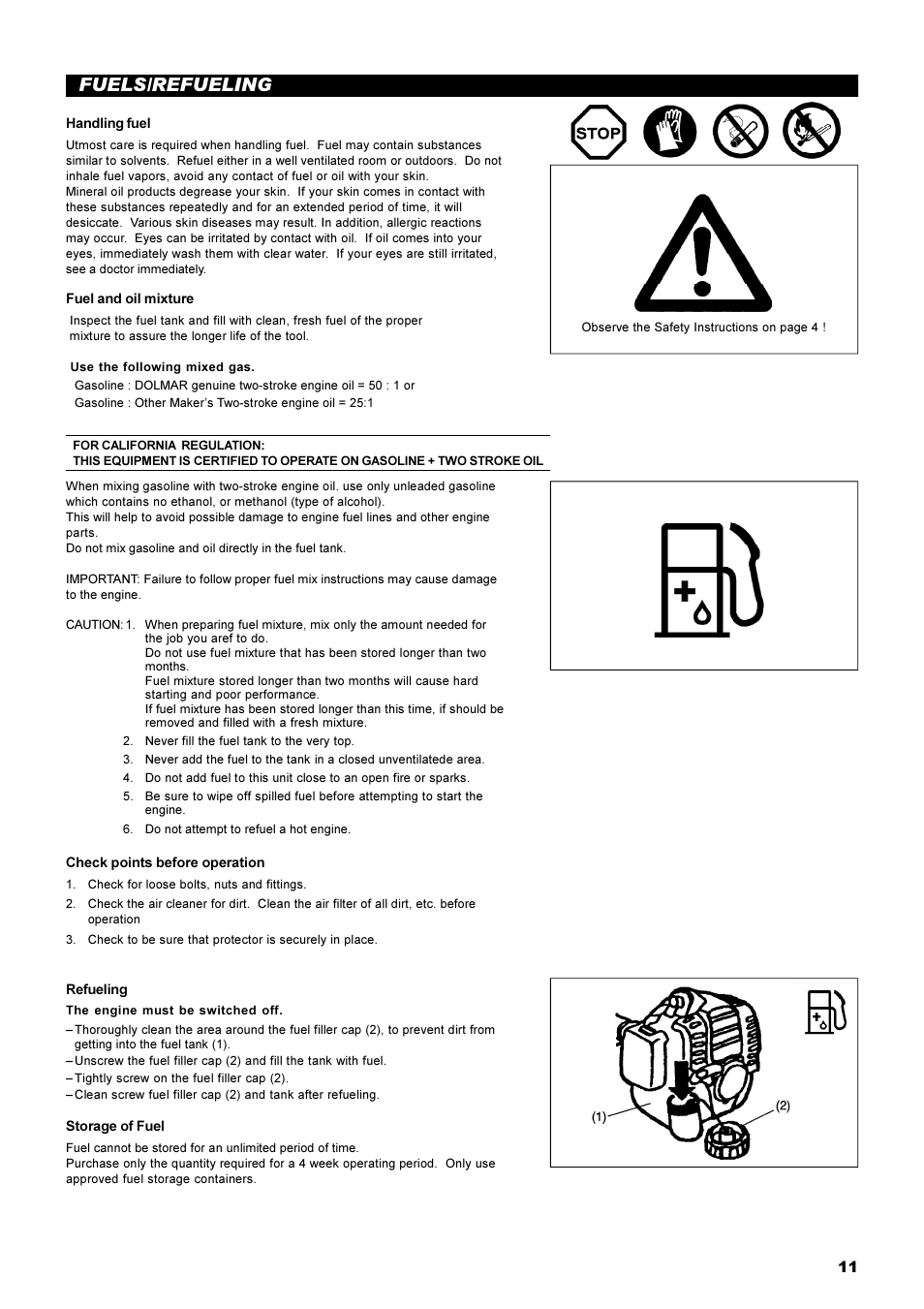 Fuels/refueling | Dolmar MS-22C User Manual | Page 11 / 53