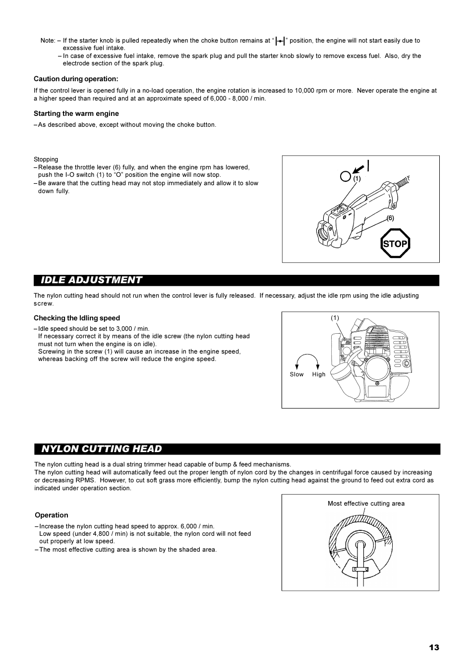 Nylon cutting head, Idle adjustment | Dolmar MS-22C User Manual | Page 13 / 53