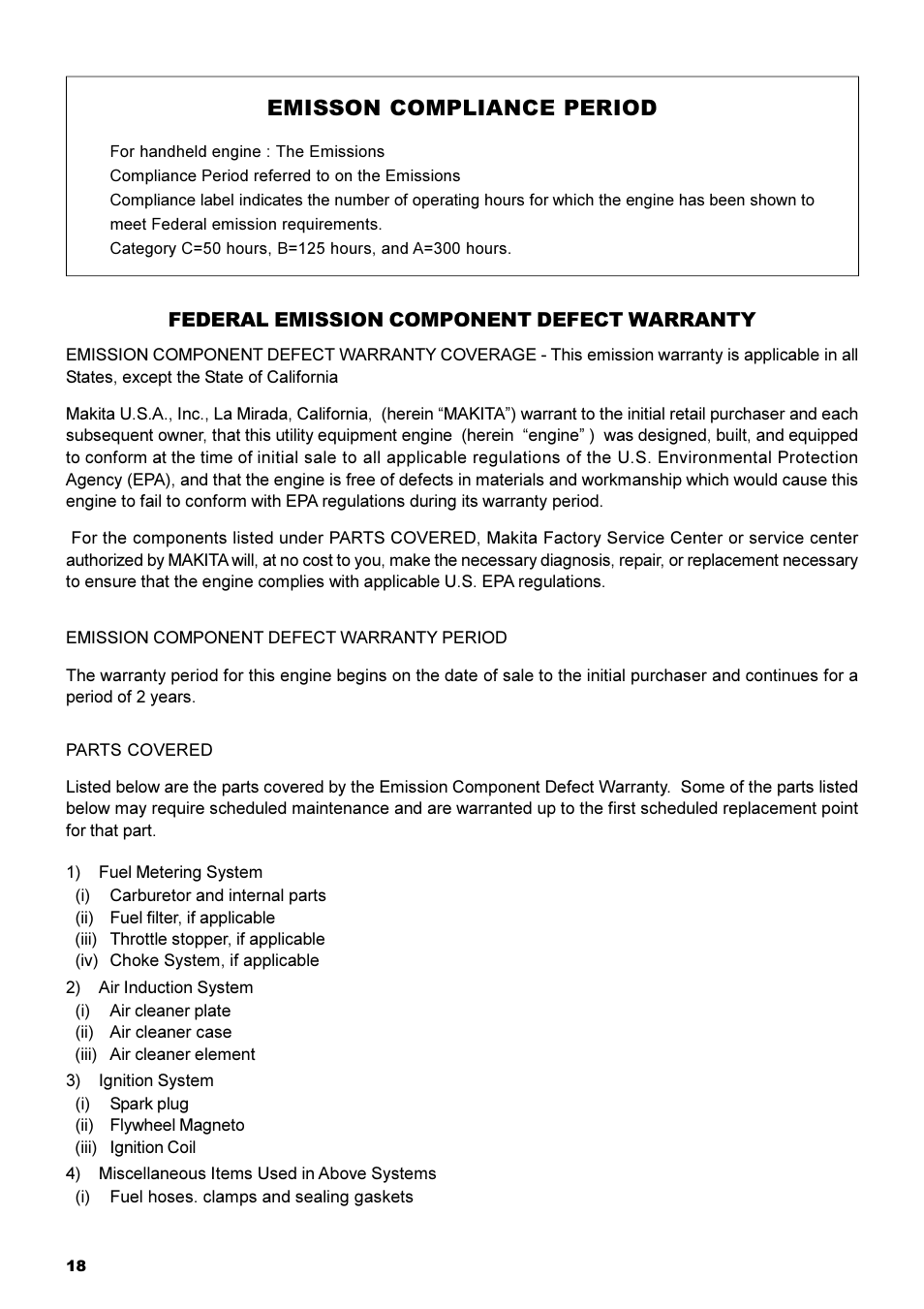 Emisson compliance period | Dolmar MS-22C User Manual | Page 18 / 53